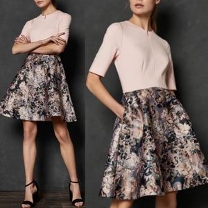 Ted Baker Amarlia Jacquard Cocktail Dress Pockets Floral Zipper Pink Women’s 10